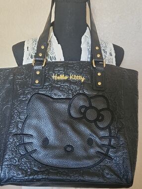 Hello Kitty Black Tote with Gold Accents and Embossed Face